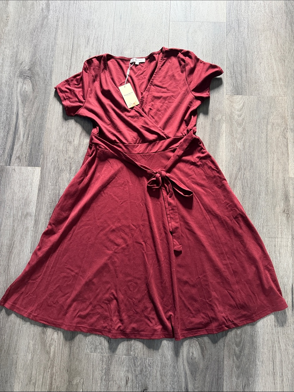 Wrap Midi Dress in Burgundy with Tie Waist